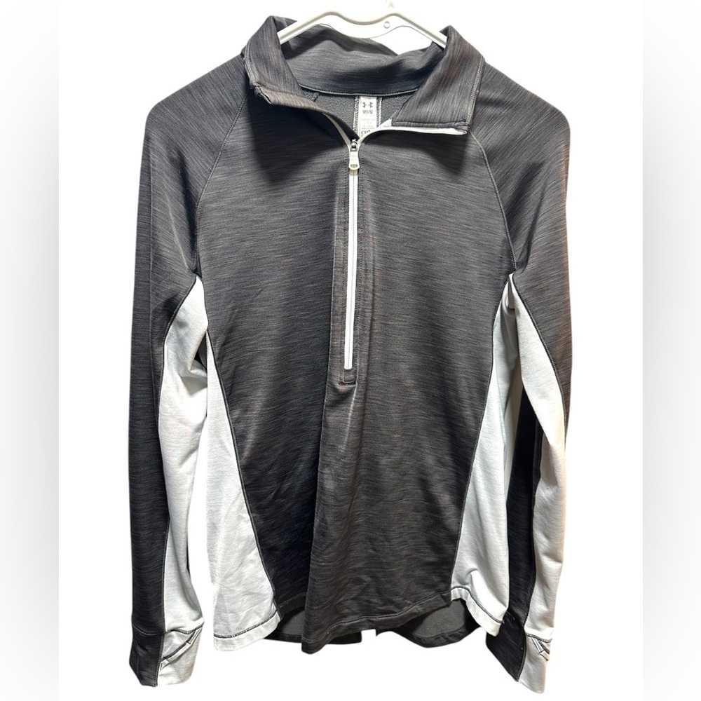 UNDER ARMOR Gray and White Quarter-Zip Pullover